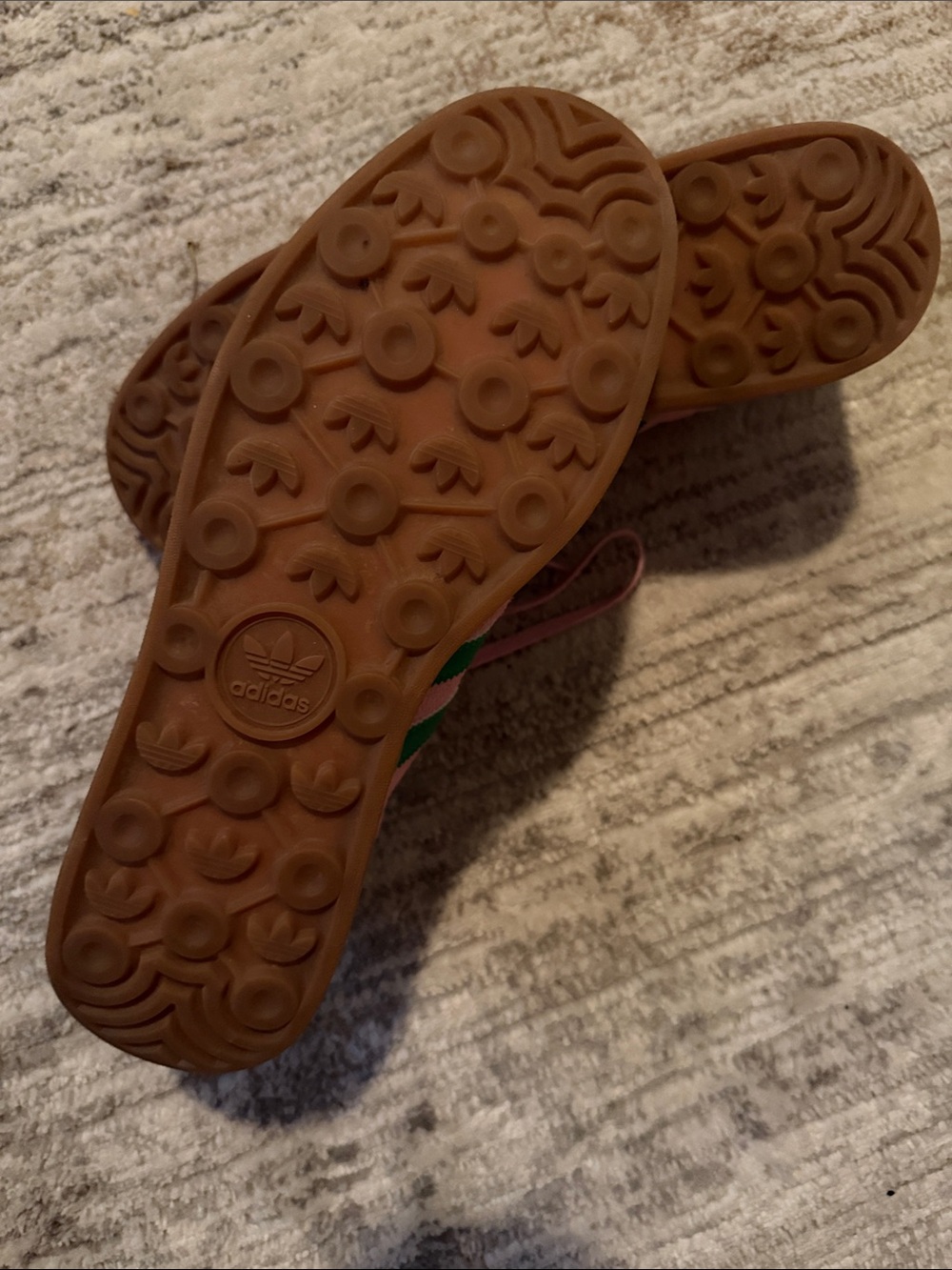 adidas Women's Pink Suede Sneakers with Green Stripes - Picture 5 of 5